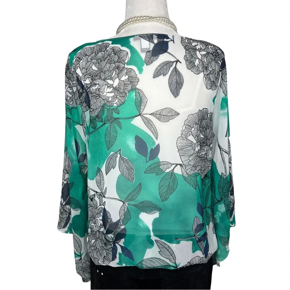 Alfani Floral Pullover Bubble Hem Top with Tank Angel Sleeves Green White Small - Picture 16 of 17
